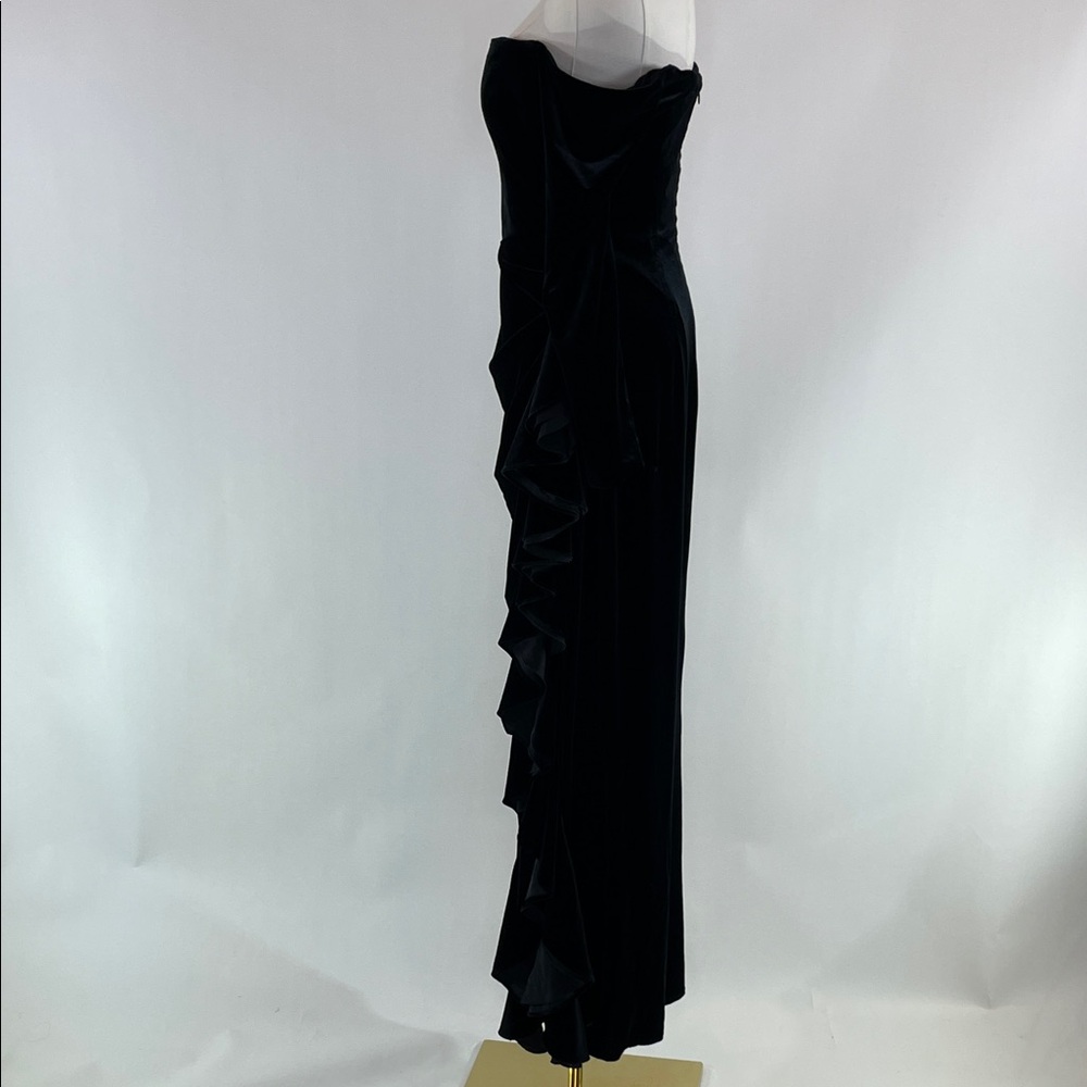 Badgley Mischka Draped Velvet Ruffle Gown, 4 - Picture 16 of 17